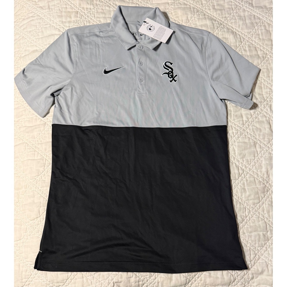 Nike Chicago White Sox MLB Polo Shirt Mens Medium Gray Black Dri-FIT